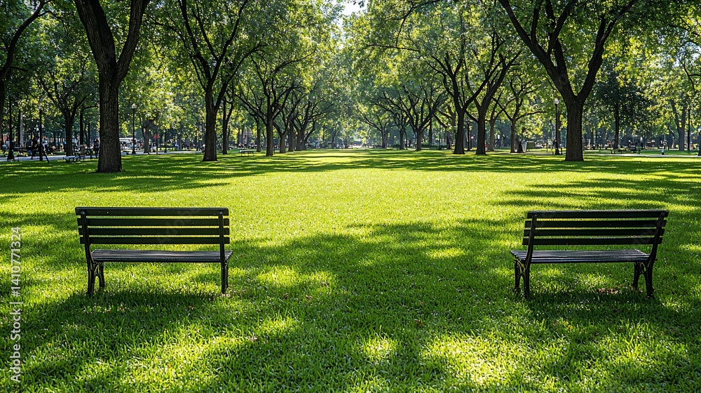 Fototapeta premium Serene Park Landscape with Benches