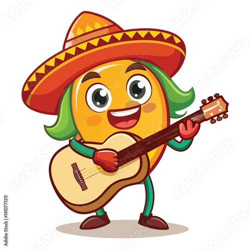 A Mango in a Sombrero Playing a Guitar