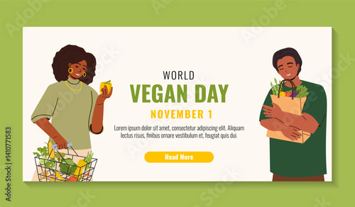 World vegan day. November 1. People are holding vegetables in their hands. Vector illustration. Poster, Banner, Flyer, Greeting Card, Post, Template. Fresh healthy vegetables.