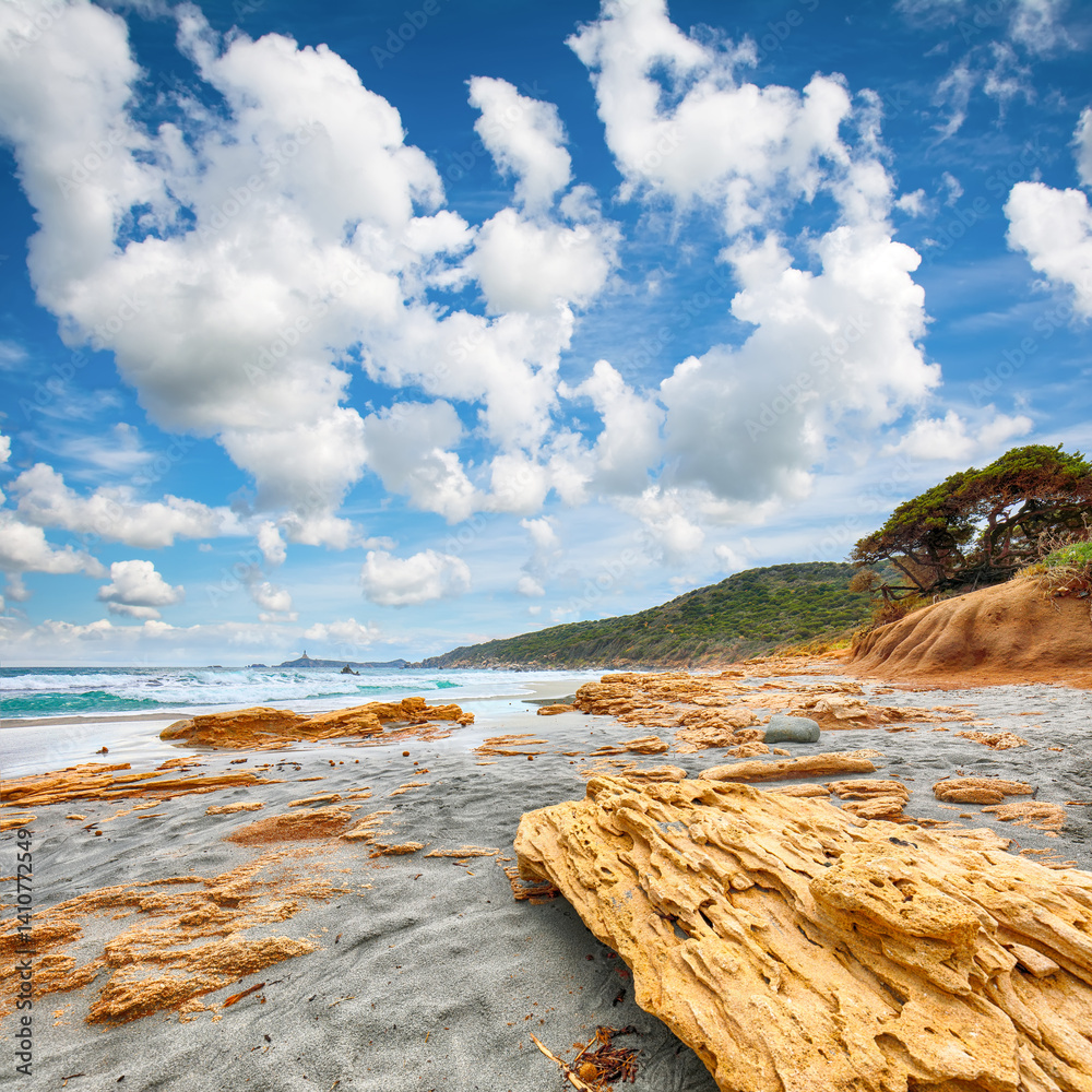Fabulous view of beach near Capo Carbonara lighthouse.