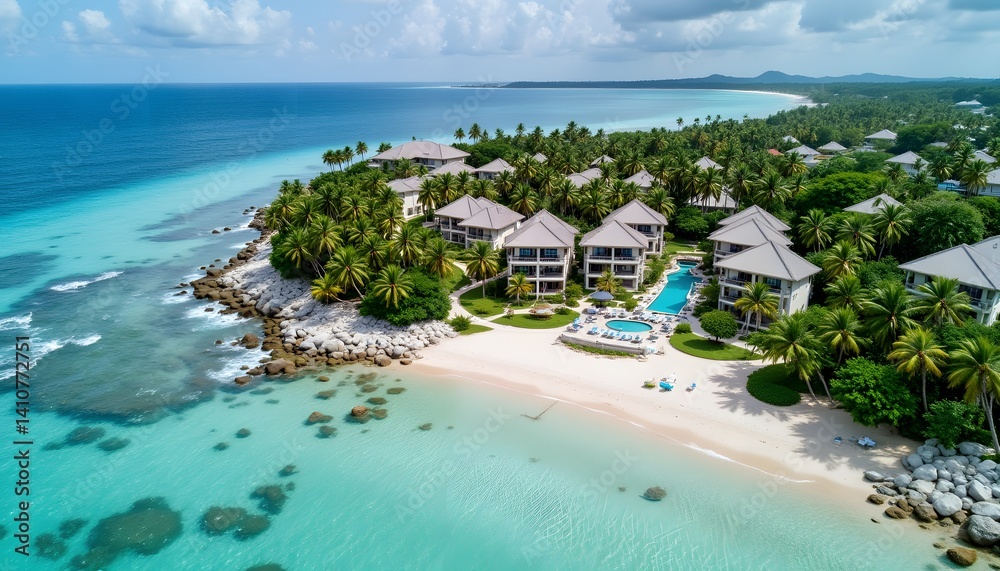 Obraz premium Luxurious Oceanfront Resort with Beach and Lush Palm Trees
