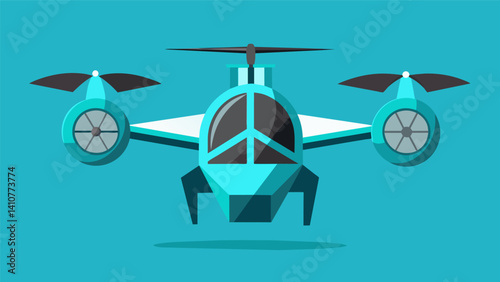 From below the eVTOLs rotors appear to blur together in a mesmerizing display a testament to the speed and efficiency of its movement.. Vector illustration