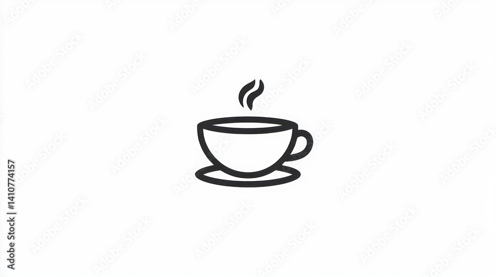 Simple Line Art of a Steaming Cup of Coffee or Tea with Saucer Simple Line Art of a Steaming Cup of Coffee or Tea with Saucer