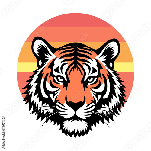 Striped tiger head vector illustration of a wild feline predator animal