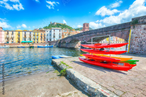 Unbelivable cityscape of Bosa town with Ponte Vecchio bridge across the Temo river.