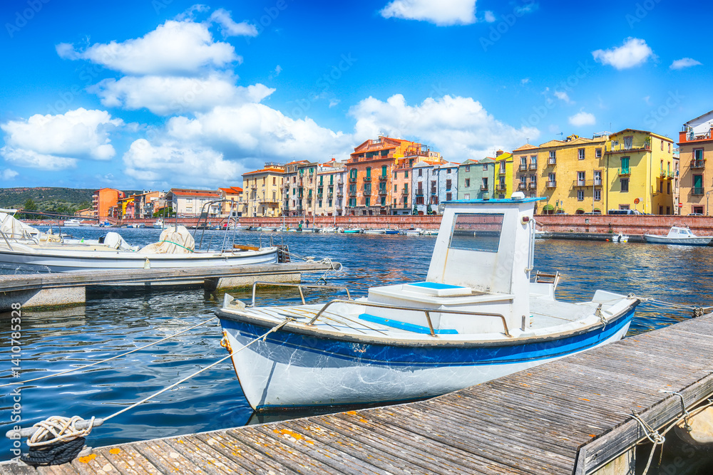 Unbelivable cityscape of Bosa town on Temo river.