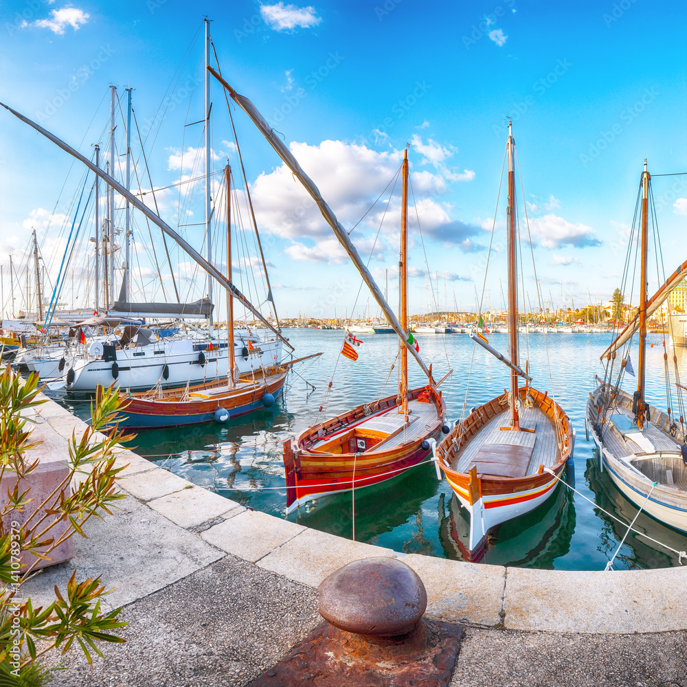 Unbelivable Fishing boats at Alghero port . Mediterranean seascape