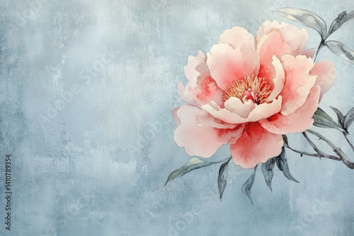 Fototapeta Naklejka Na Ścianę i Meble -  Delicate watercolor peony in muted pastel tones.