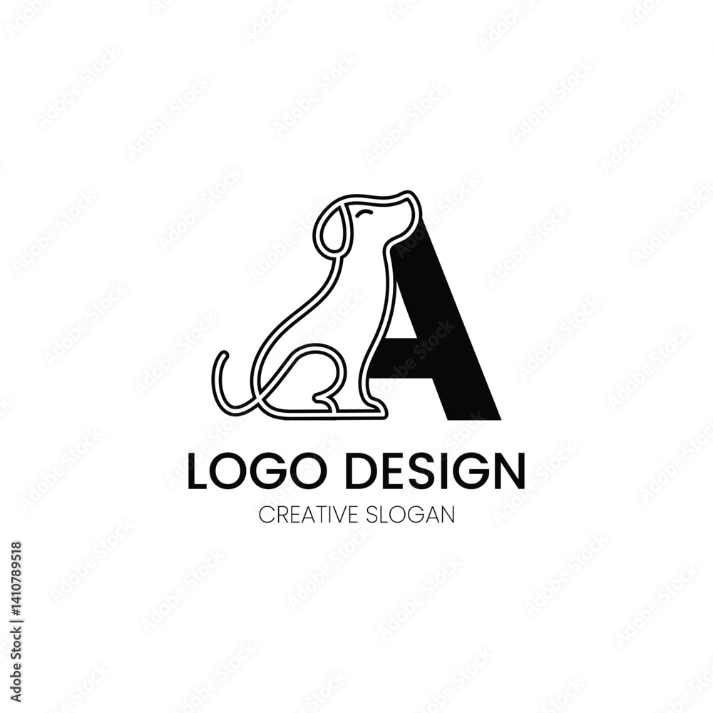 Fototapeta premium minimalist letter A logo design with dog