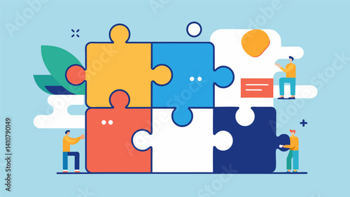 A puzzle being assembled representing the piecing together of data for a complete understanding.. Vector illustration