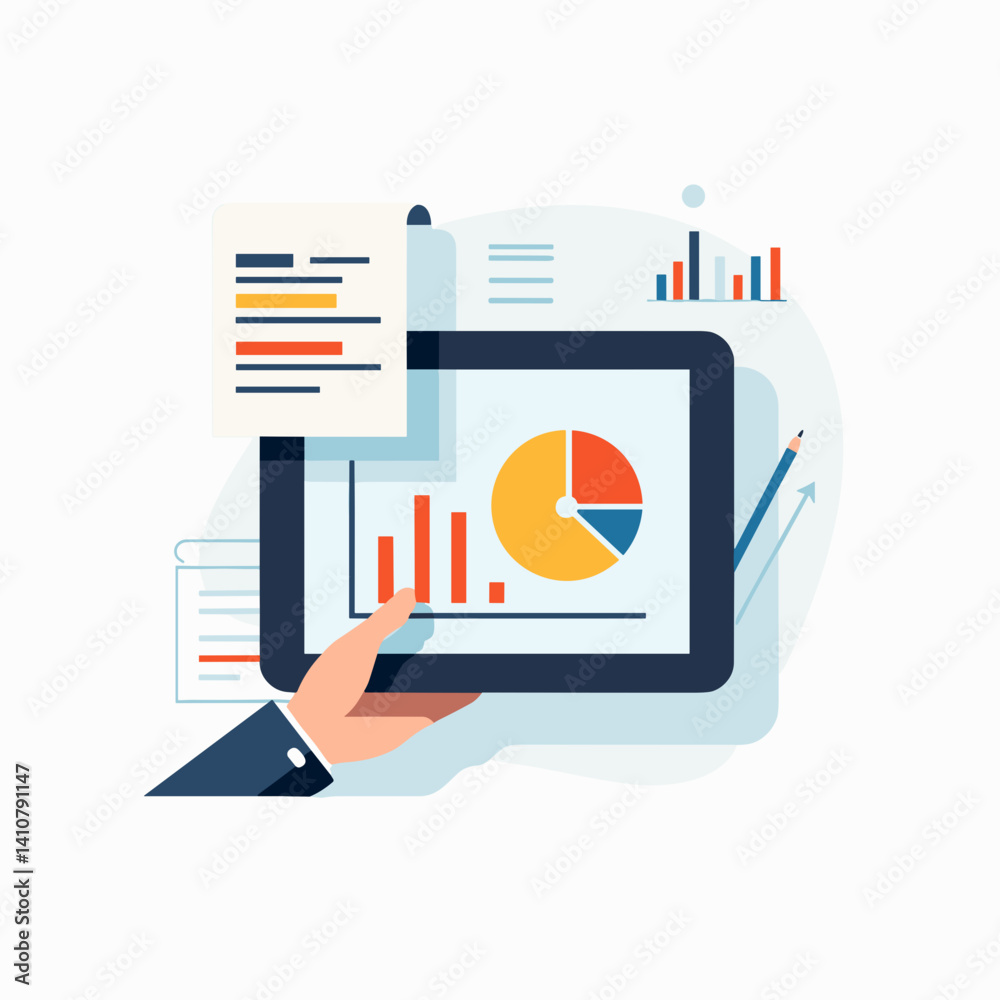 Data analysis on tablet with charts and graphs in modern style - Data analysis on tablet with charts and graphs in modern style -