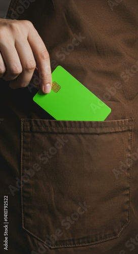 green Credit Card in Apron Pocket