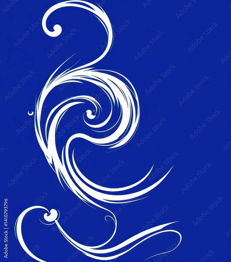 Obraz premium Abstract swirling white design on a deep blue background, whirlpool, dynamic