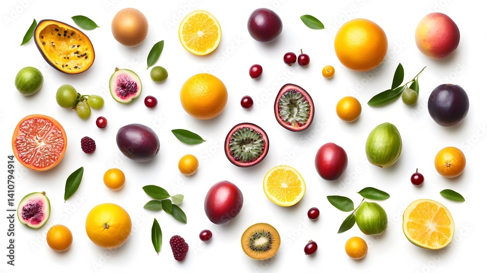 Tropical Fruits Flatlay White Background. (4) Tropical Fruits Flatlay White Background. (4)