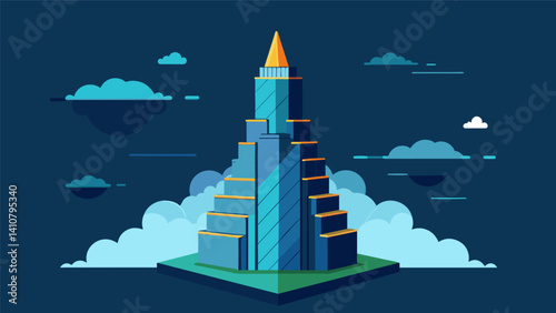 A visualization of a skyscr rendered through advanced data simulation software predicting its ability to withstand extreme weather conditions.. Vector illustration