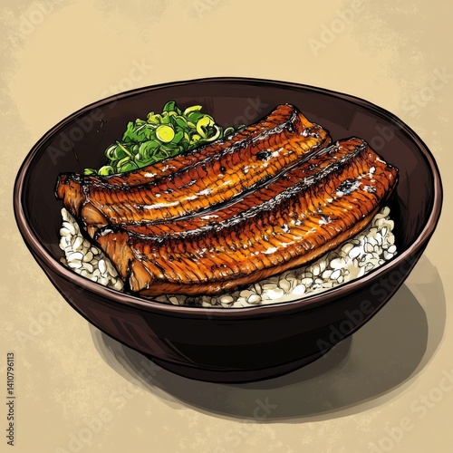 Obraz na płótnie Japanese grilled eel & rice. w salonie