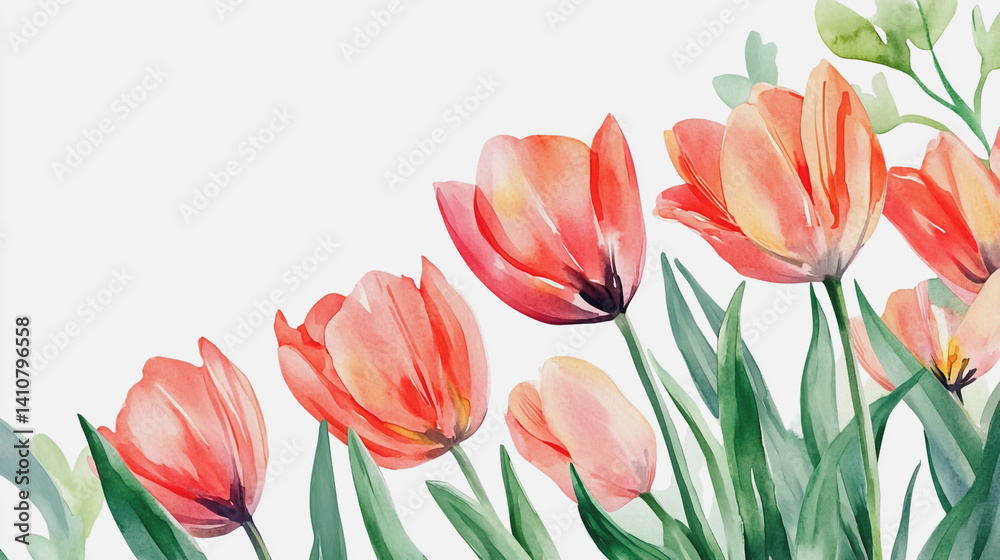 Naklejka premium watercolor botanical Tulip flowers texture template background.Elegant wedding invitation card background . Minimal hand painted Design for wedding or Valentine's Day 