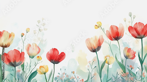 watercolor botanical Tulip flowers texture template background.Elegant wedding invitation card background . Minimal hand painted Design for wedding or Valentine's Day