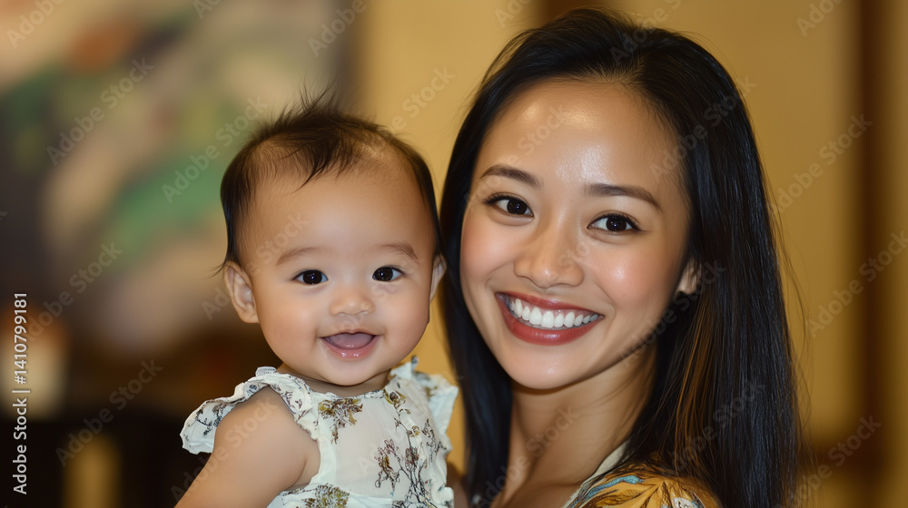 Portrait of happy Asian mom and baby bonding and smiling together. Happy family, beautiful background, mockup for mother’s day. Publicity poster, healthy happy family. Tender moments between mother an Portrait of happy Asian mom and baby bonding and smiling together. Happy family, beautiful background, mockup for mother’s day. Publicity poster, healthy happy family. Tender moments between mother an