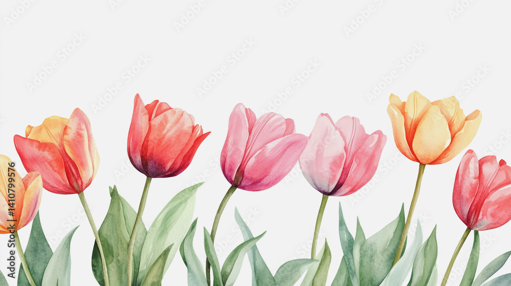 Naklejka premium watercolor botanical Tulip flowers texture template background.Elegant wedding invitation card background . Minimal hand painted Design for wedding or Valentine's Day