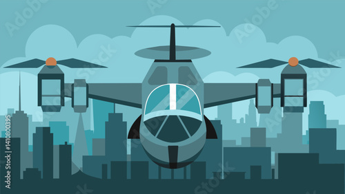 Its compact size and vertical takeoff capabilities make the eVTOL the perfect choice for busy urban areas where space is limited and noise pollution is a concern.. Vector illustration