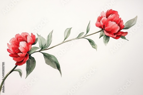 Fototapeta Naklejka Na Ścianę i Meble -  Two vibrant red peonies on a slender stem.