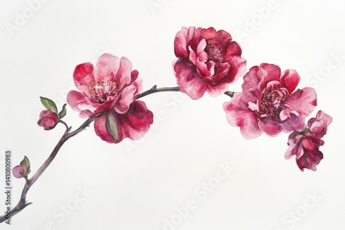 Delicate watercolor blossoms on a slender branch. photo