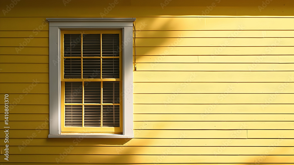 Fototapeta premium Yellow House Exterior With Window And Sunlight