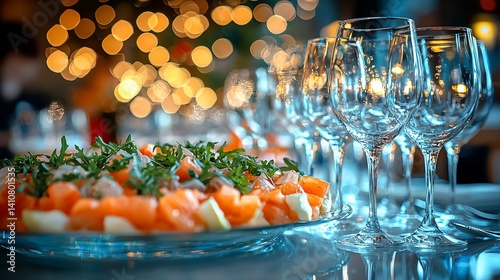 Smoked Salmon Appetizer Platter with Wine Glasses