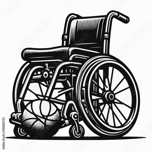 Obraz na płótnie Stylized illustration of wheelchair with basketball, symbolizing accessibility and sports inclusivity w salonie