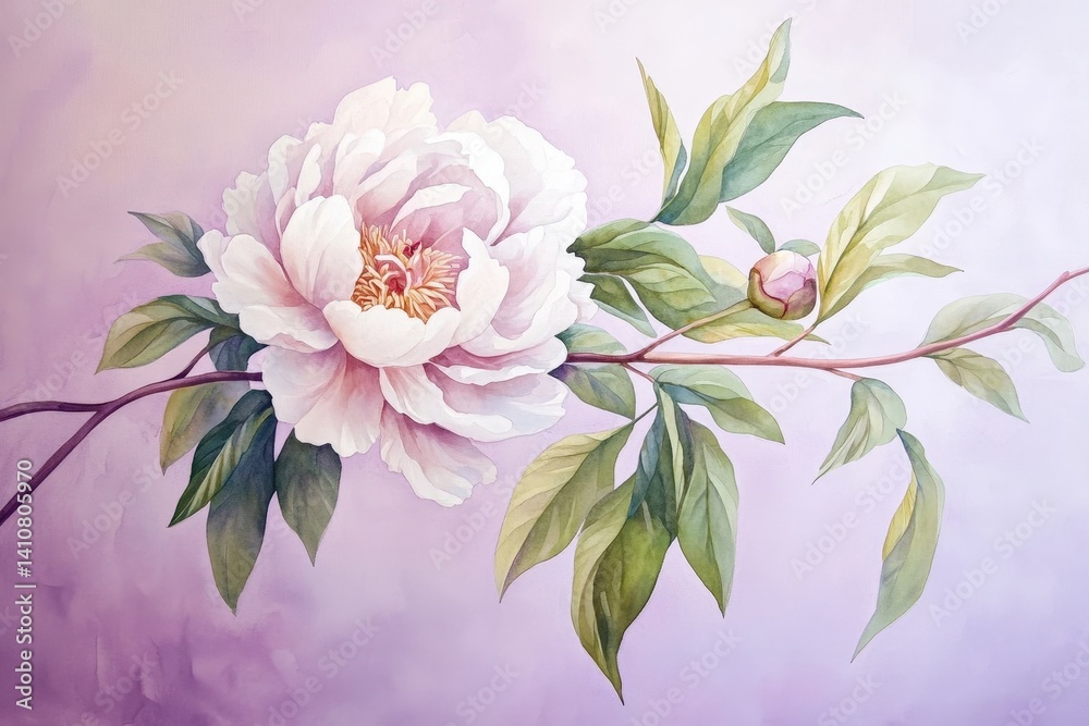 Obraz premium Delicate pastel peony blossoms on a branch.