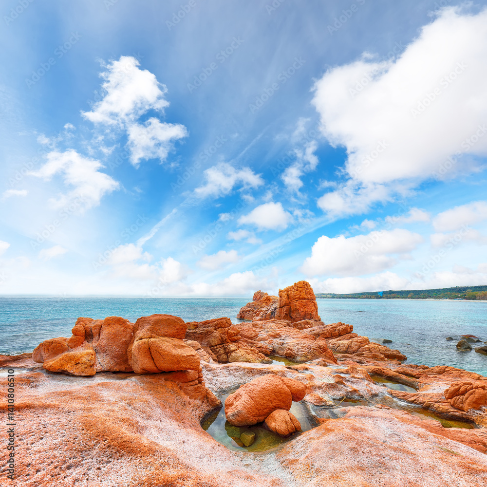 Exciting view of Red Rocks (is Scoglius Arrubius) on Cea beach.