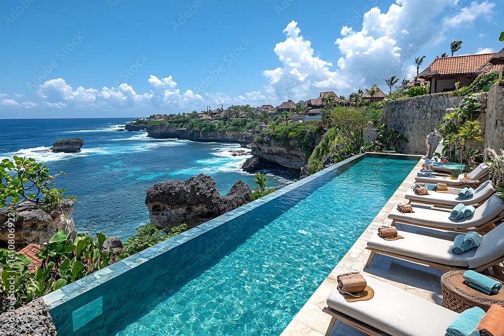 Obraz premium Luxury Infinity Pool Overlooking Ocean Cliff