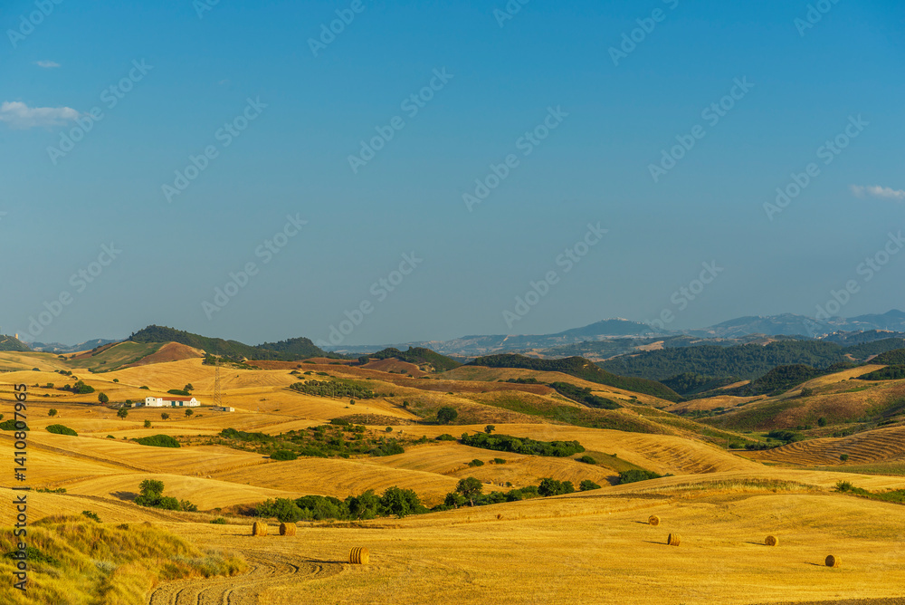 Fototapeta premium rural countryside landscape during a sunny summer day inside Val d'Agri, Basilicata