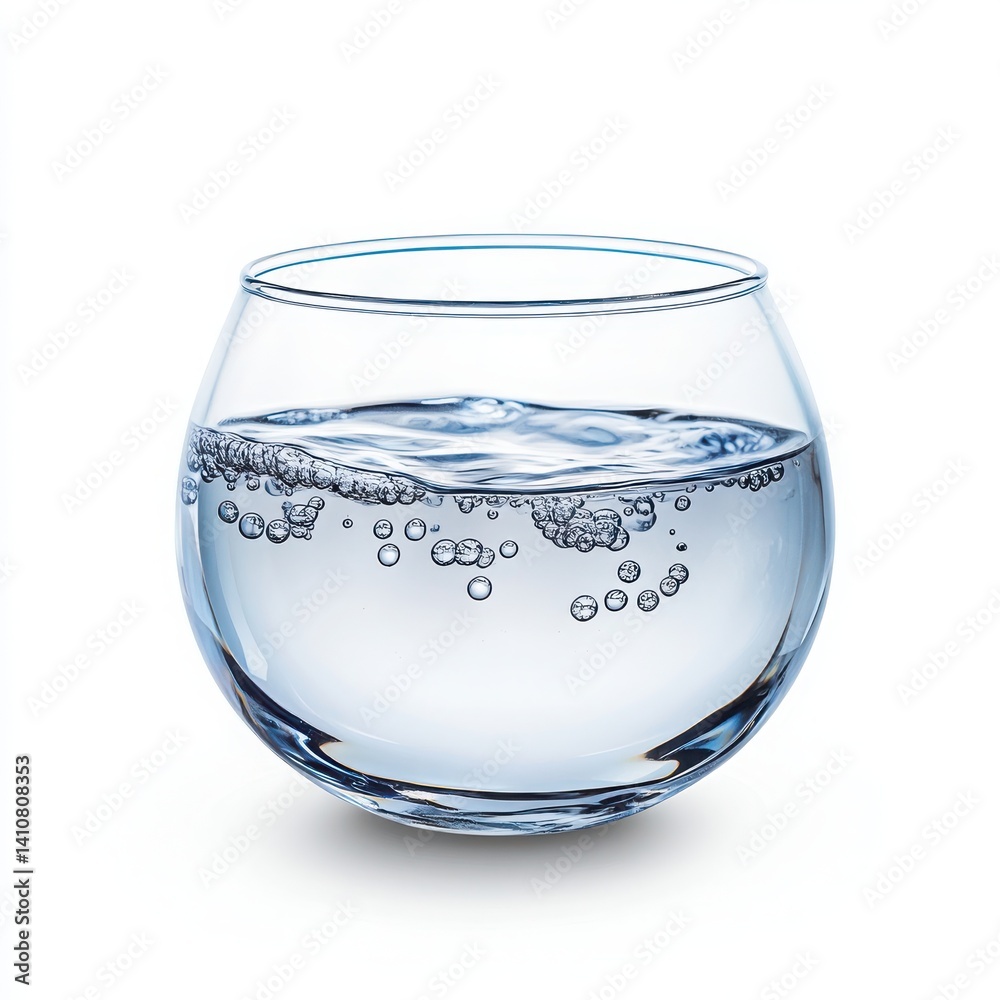 Glass of water with bubbles isolated on white background
