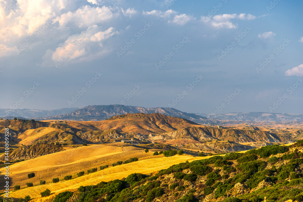 Naklejka premium rural countryside landscape during a sunny summer day inside Val d'Agri, Basilicata
