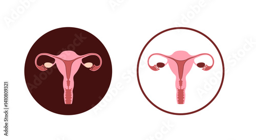Female reproductive system icons in circle.