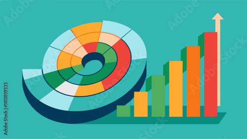 A rotating spiral chart depicting the growth and trends of a companys revenue and profits over the years.. Vector illustration