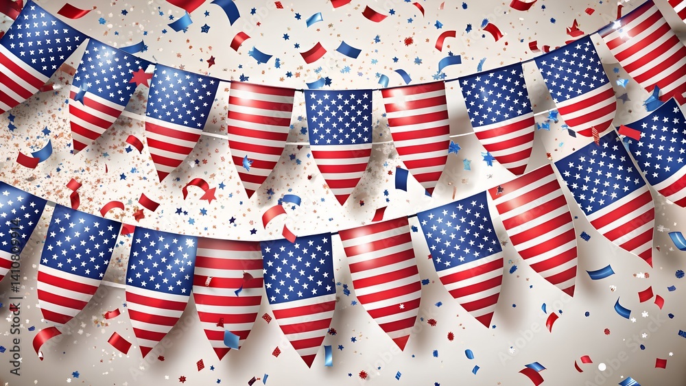 Obraz premium Patriotic banner with waving flags and confetti