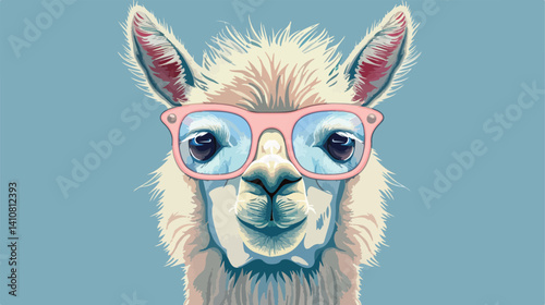 Professional Vector Illustration of a Lama Alpaca Head Wearing Glasses