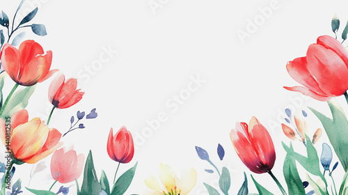 watercolor botanical Tulip flowers texture template background.Elegant wedding invitation card background . Minimal hand painted Design for wedding or Valentine's Day