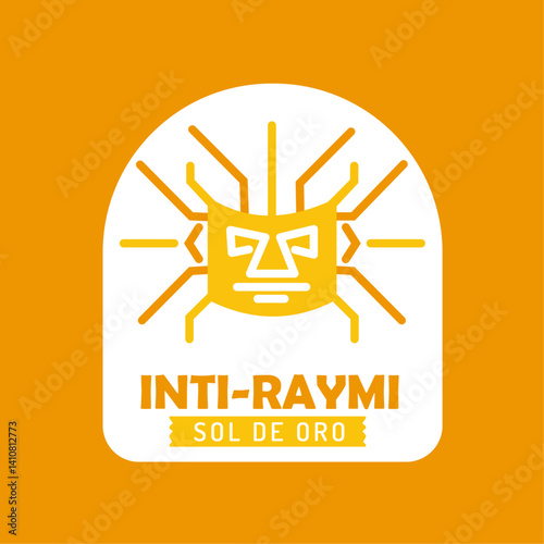 Golden mask. Gold Sun. Inti Raymi Ecuador Peru emblematic symbol of an ancestral and cultural celebration of the Andean peoples for the winter solstice