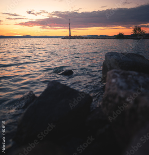 Obraz na płótnie Sunset over lake Balaton, Hungary w salonie