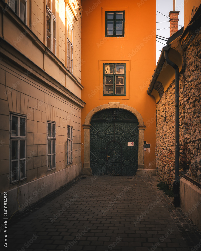 Nice medieval houses in the old town of Budapest, in the castle