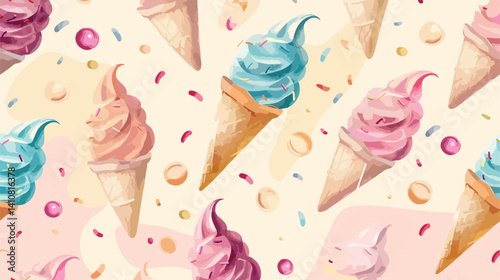 Professional pastel color ice cream seamless pattern vector illustration
