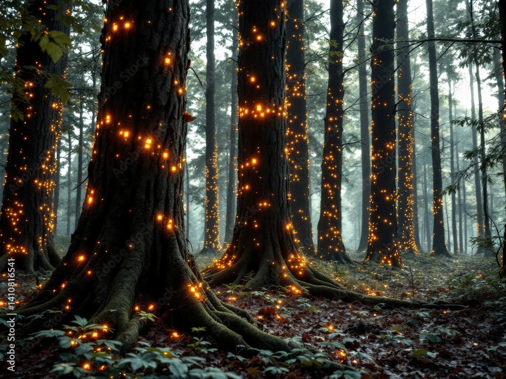 Naklejka premium Enchanted Forest with Glowing Lights