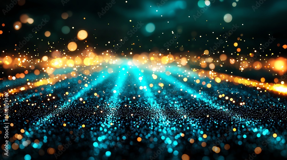 A mesmerizing composition of shimmering blue and golden lights, creating a sense of depth and movement A mesmerizing composition of shimmering blue and golden lights, creating a sense of depth and movement