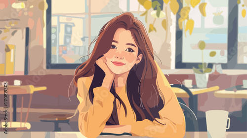 Professional Portrait of a Smiling Beautiful Woman Relaxing at a Cafe
