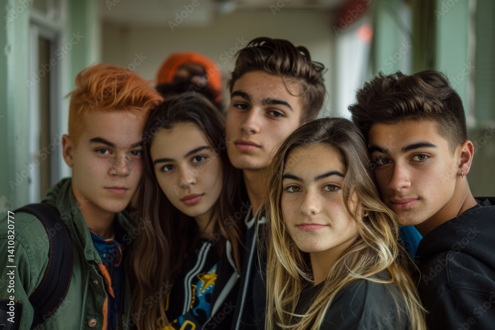 Obraz premium Portrait of a group of high school students looking at camera after school