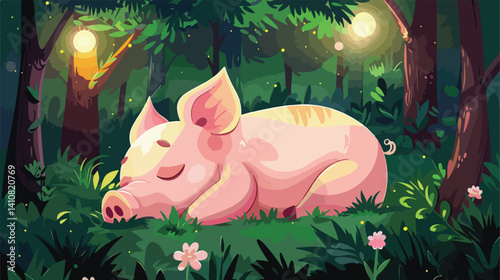 Cute Sleeping Big Pig Cartoon Vector Illustration for Design Projects